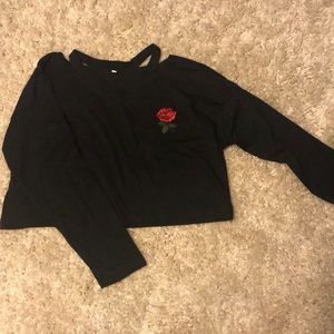 Rose embroiled crop top long sleeve